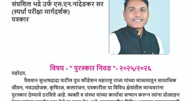 आदर्श शिक्षक पुरस्कारासाठी एस. एन. नांदेडकर सरांची निवड